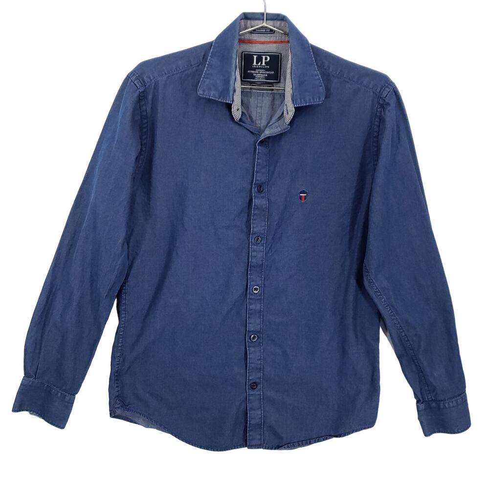 Louis Phillipe Tailored Fit Shirt Mens Medium Blue‎ Long Sleeve Preppy Button Up